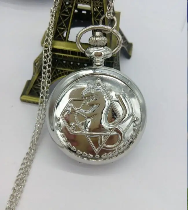 

Fullmetal Alchemist Animation cartoon silver Flip clock necklace Fashion quartz Necklace pocket watch