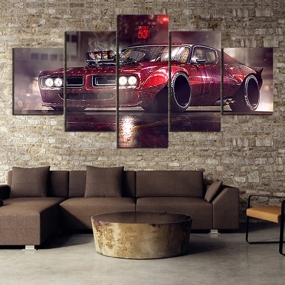 Wall Art Canvas Painting 5 Panel Print Poster For Living Room Home Decor Retro Car Landscape Pictures Frame High Quality Canvas Modular Painting