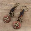 New Vintage Key chain Handmade Leather Keychain Round Wood Bronze Airplane Pendant New Car Key Ring ► Photo 3/6