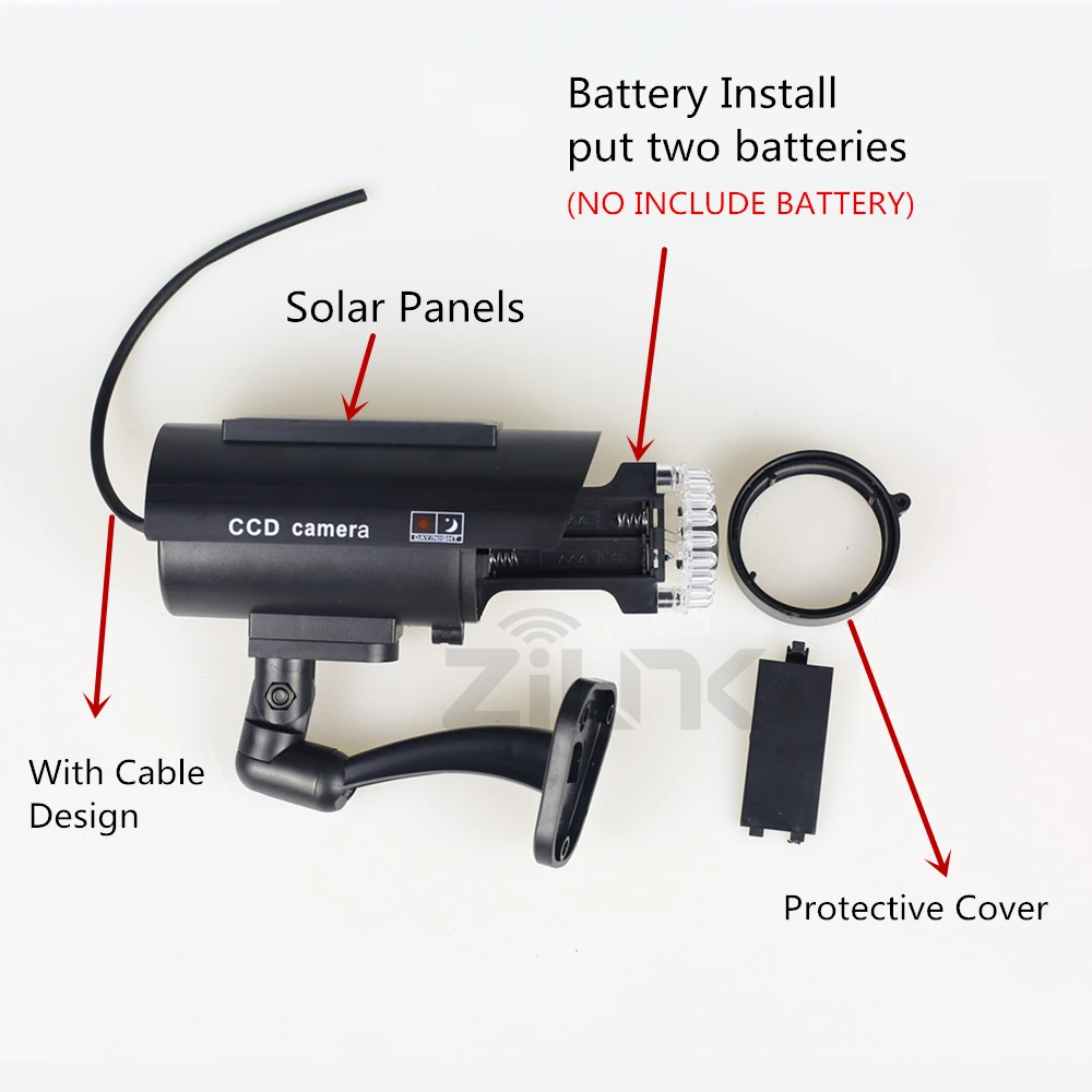 Солнечная поддельная камера, 4 шт., цилиндрическая камера для безопасности, для улицы, CCTV, пустышка, камера, водонепроницаемая, для наблюдения, мигающий, красный, светодиодный,, черный цвет