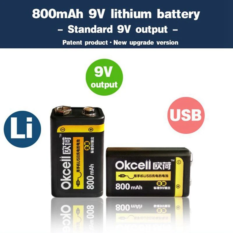 

okcell 9V 800mAh Battery micro USB Rechargeable Lipo Battery 9V Battery for Microphone For RC Helicopter Part