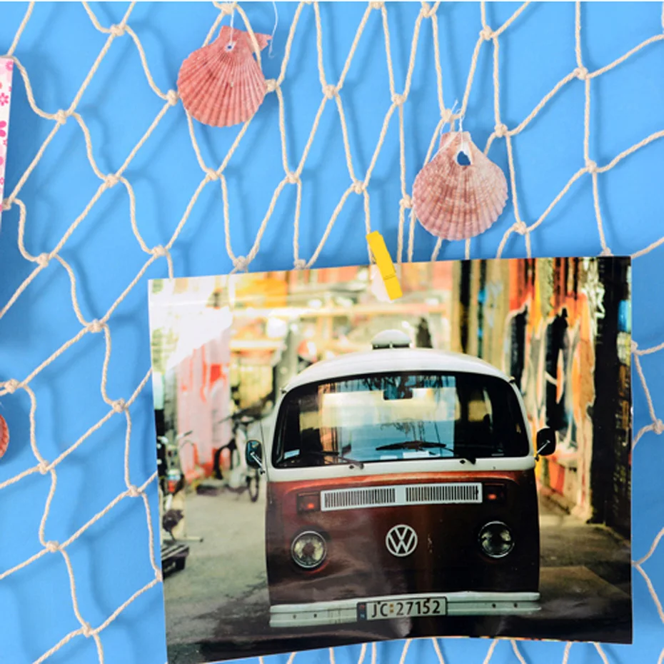 Large Blue Beige Mediterranean Marine Style Fishnet Photo Frame Wall Art Set Kids Picture Frame Living Room Home Soft Decoration (4)
