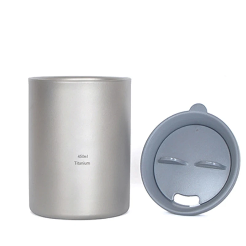 Keith mi botella 450 mL titanio de doble pared con tapa de vidrio de agua sin olor anti-ácido Vasos y copas taza camping senderismo 152G ti3340