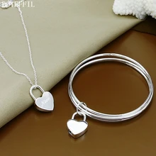 Hot Sale 925 Sterling Silver Heart Lock Pendant Bracelet Necklace Classic Luxury Jewelry Necklace Bracelet For Women classic heart pattern bracelet for women