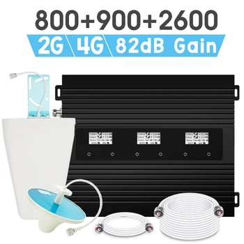 

4G LTE 800 2600 Mobile Signal Repeater GSM 900 LTE Tri Band Cellular Signal Amplifier 82dB Gain LCD Display 4G Booster B7 B3 Set