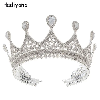 

Hadiyana Fashion Wedding Hair Accessories Luxury Cubic Zirconia Queen Crown For Women Clear Bridal Tiara Jewelry HG6086
