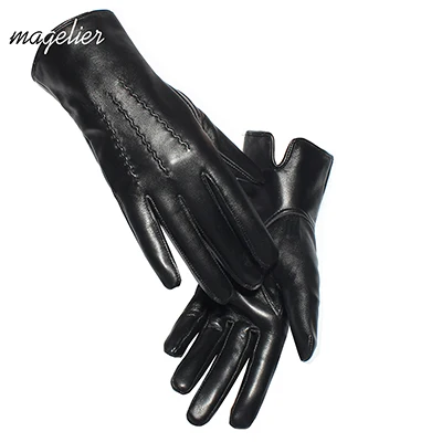 Magier перчатки из натуральной кожи с сенсорным экраном женские перчатки из натуральной овчины Теплые женские зимние перчатки из кожи 071 - Цвет: Черный