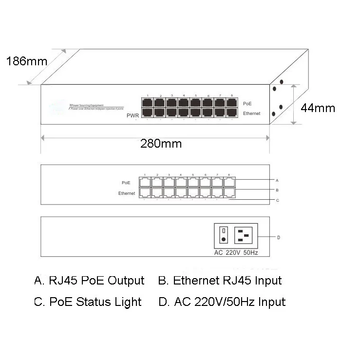 8 в/out Порты и разъёмы Gigabit Мощность Over Ethernet Инжектор PoE ip-камеры 802.3af