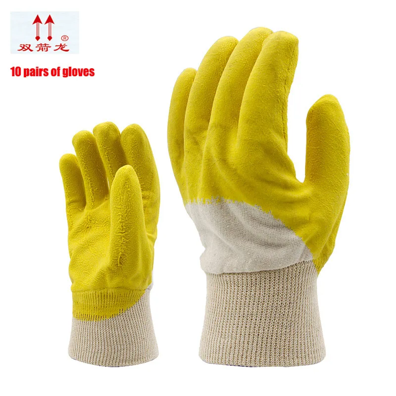 Новинка резиновые перчатки, латексные морщины противоскользящие защитные вязанные перчатки плотность желтые перчатки управления 10 двойные/упаковка