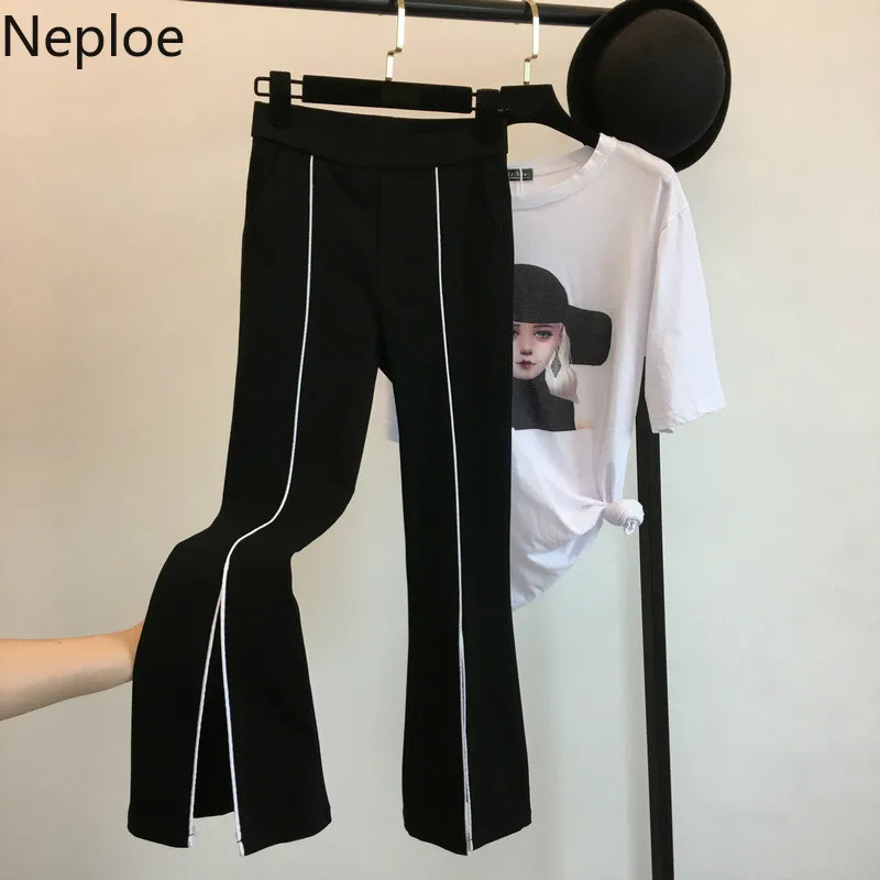 Neploe, эластичные женские расклешенные брюки с высокой талией, черные облегающие корейские брюки, размера плюс, повседневные женские Стрейчевые брюки 39157