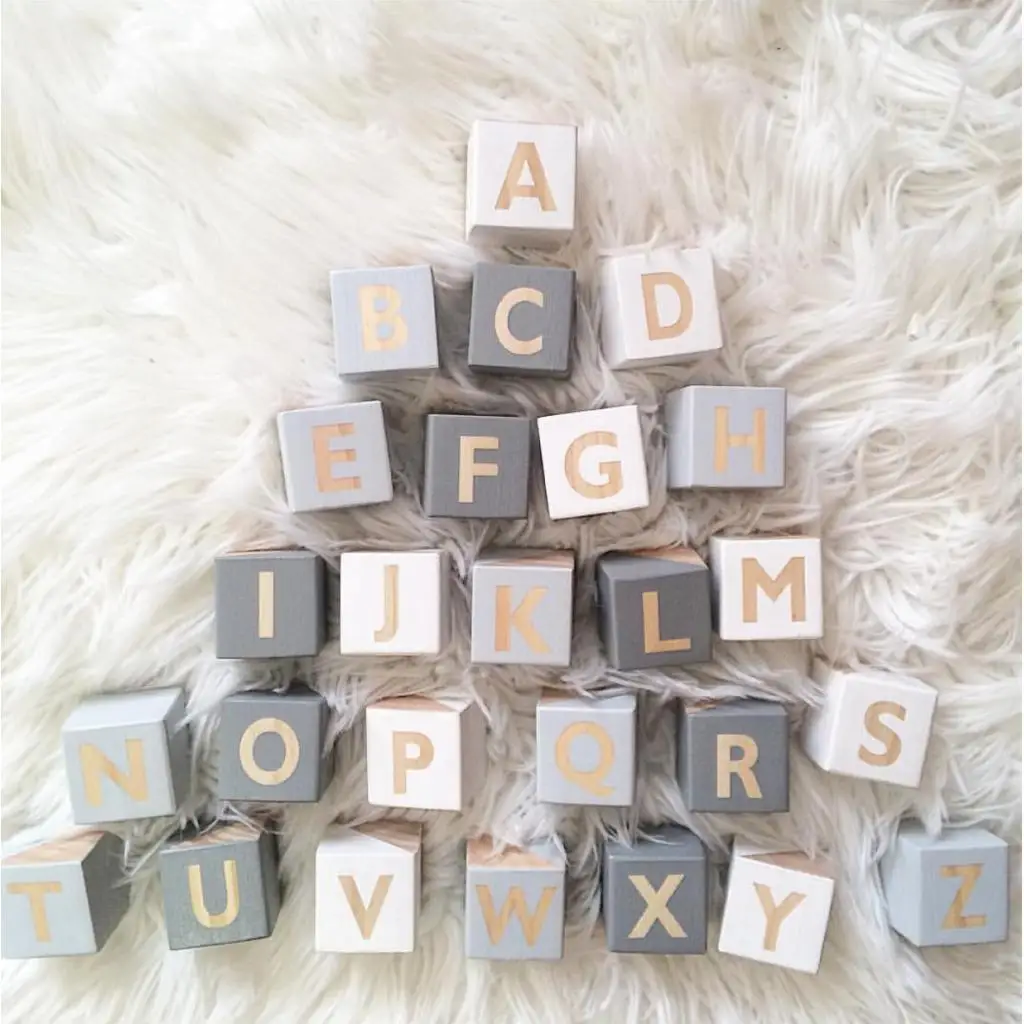 26Pcs Wooden English Alphabet Block Letters Kids Educational Game Toys Wood DIY Craft Home Wedding Party Decor Photo Prop