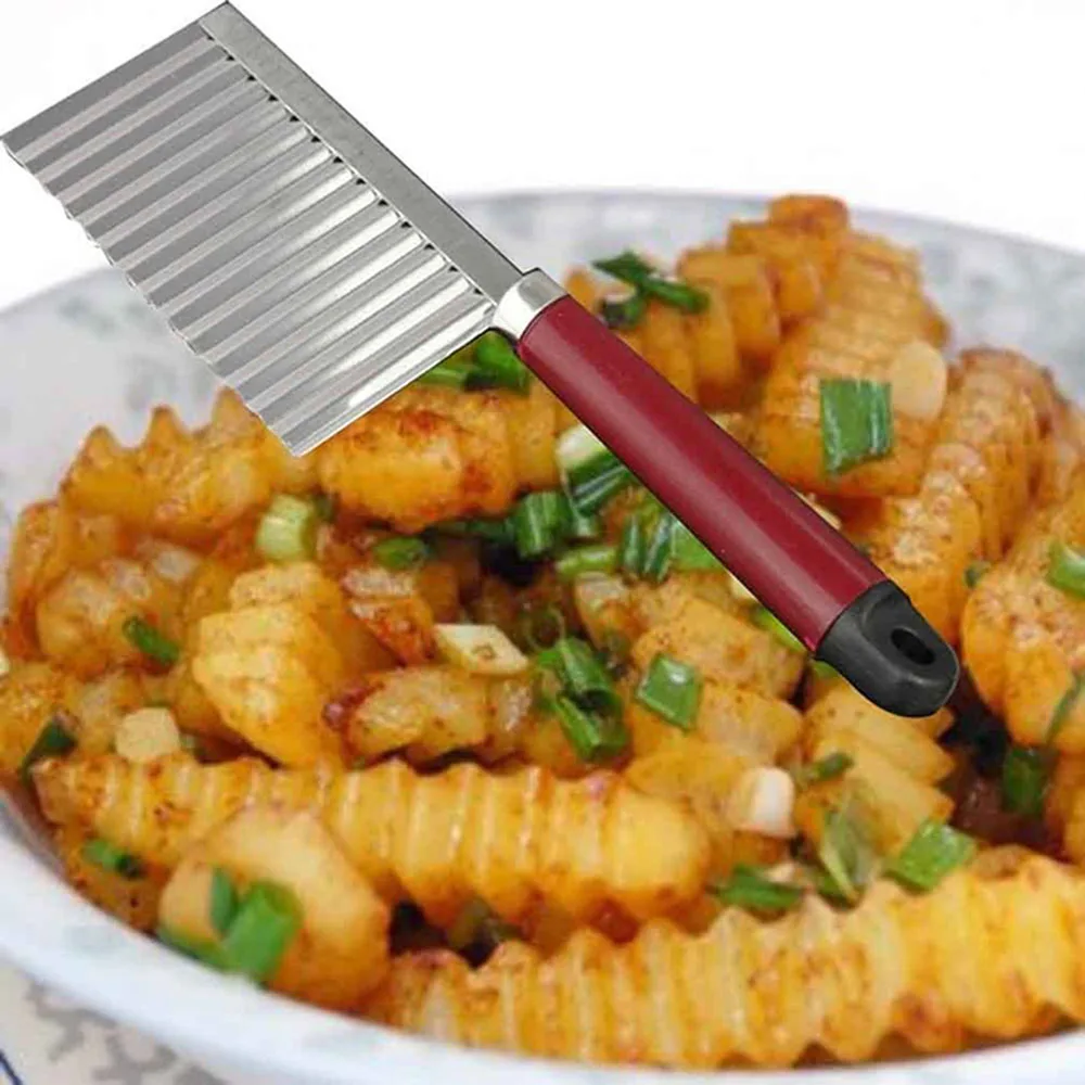 1 шт. нержавеющая сталь Crinkle Cut Картофеля Чип резак с волнистым лезвием французский Творческий фри Новый картофельный нож овощерезка - изображение