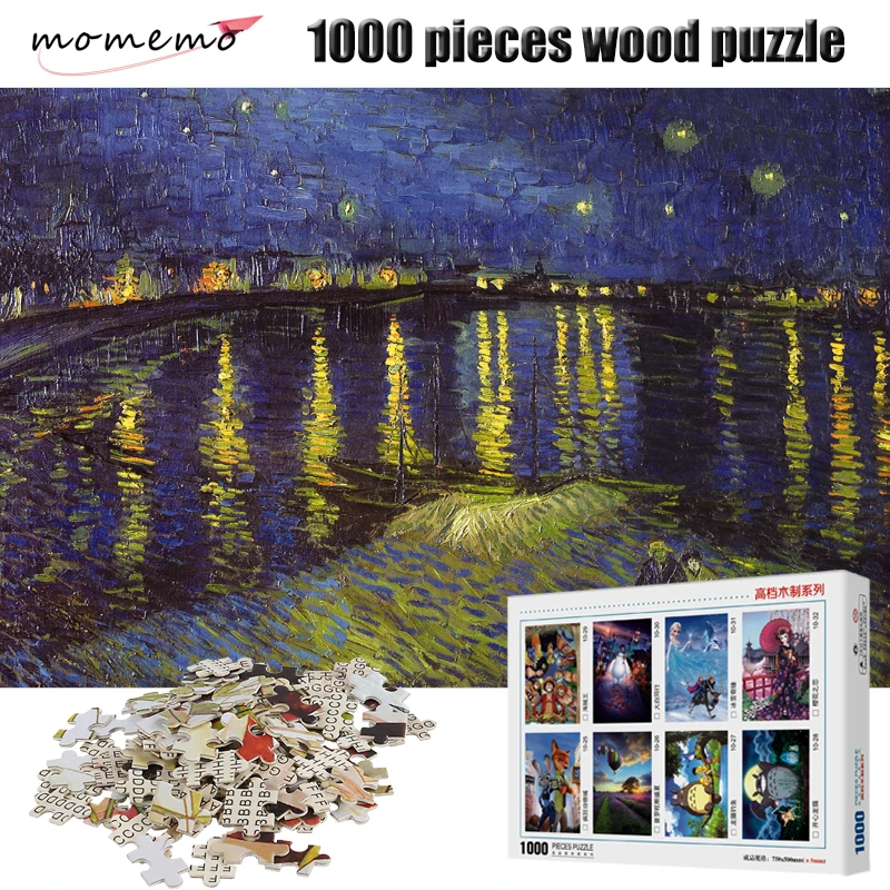

MOMEMO Starry Night Over The Rhone Puzzle 1000 Pieces Van Gogh Famous Painting 1000 Pieces Adult Wooden Jigsaw Puzzle Toys Game