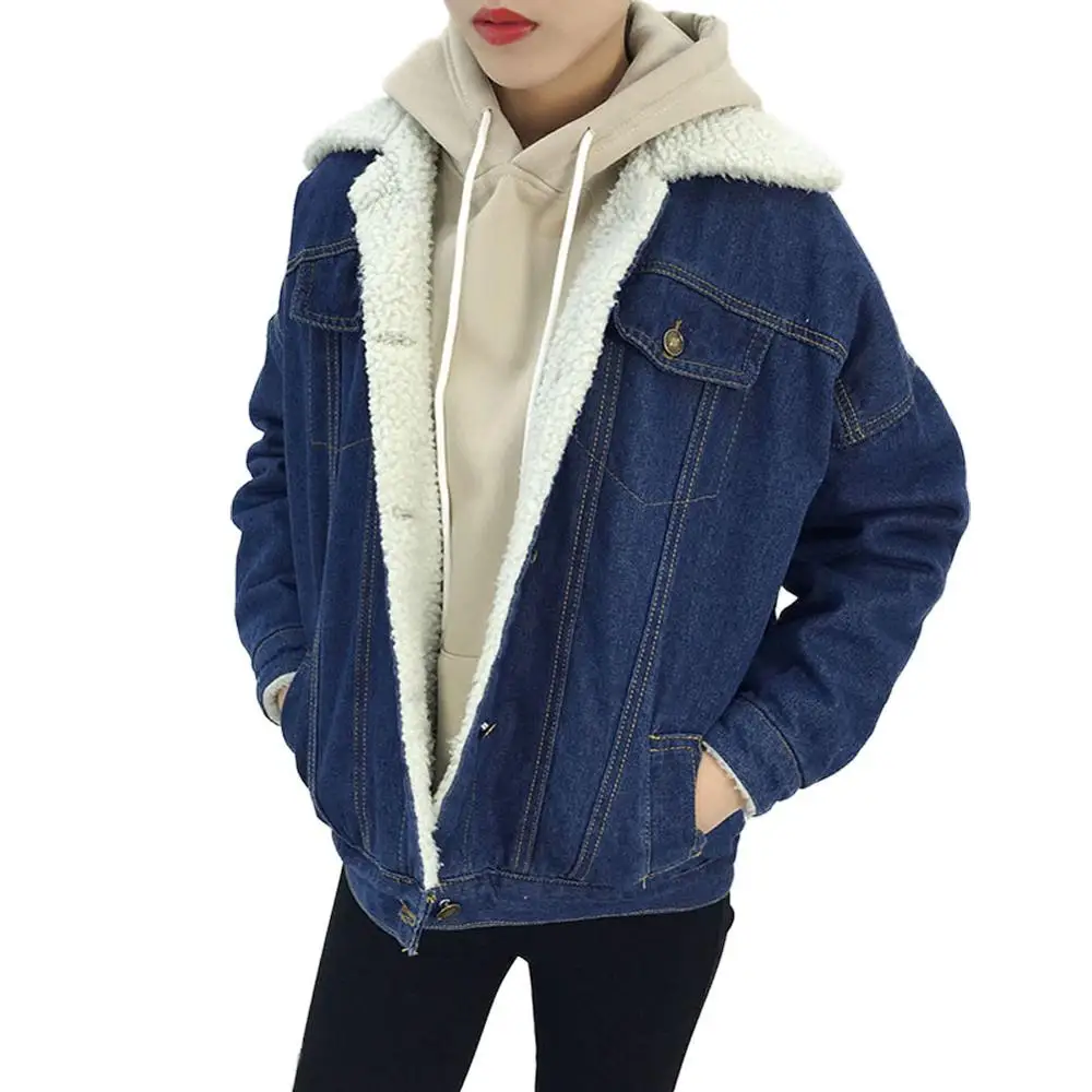 

Thickened lamb hair denim jacket women plus velvet short womens coats and jackets winter 2019 fashion Jean jacket casaco feminin