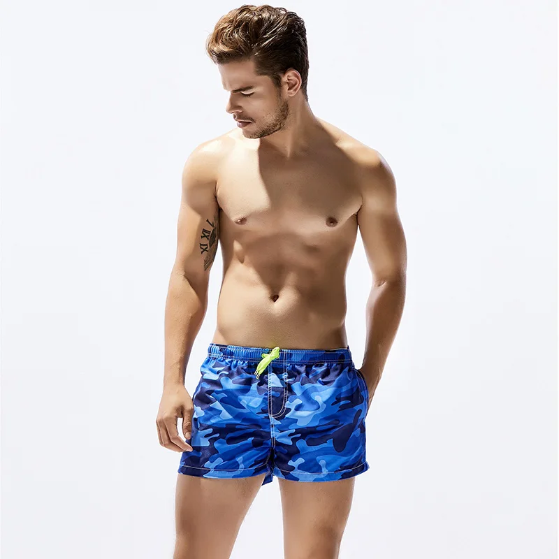 Новые быстросохнущие мужские пляжные шорты камуфляжные модные пляжные летние пляжные шорты 2 цвета на выбор - Цвет: Синий