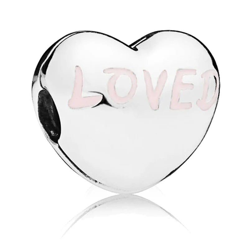

925 Sterling Silver Loved Heart Charm fit Pandora Charms Silver 925 Original Bracelet Powder Pink Enamel Bead for Jewelry Making