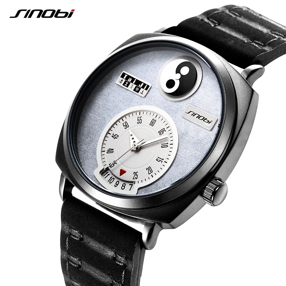 

Sinobi Men Watch Creative Tai Chi Working Unique Date Dial Display Chinese Culture Yin Yang Elements Concept Trending Watches