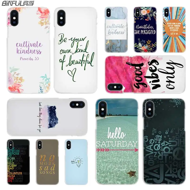 BINFUL iphone case cover transparent coque for iPhone X XR XS Max 8 7 6s 6 Plus 5 5s 5c SE 4s Phrase Motto Good Vibes Only Love