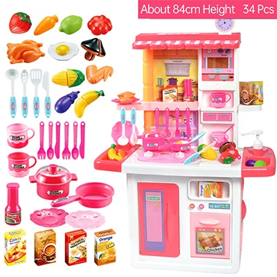 Тип, 1 набор, 84 см, высота, большой размер, кухонный набор, пластиковая игрушка для ролевых игр, светильник, Детская кухня, игрушка для приготовления пищи, D124 - Цвет: Pink
