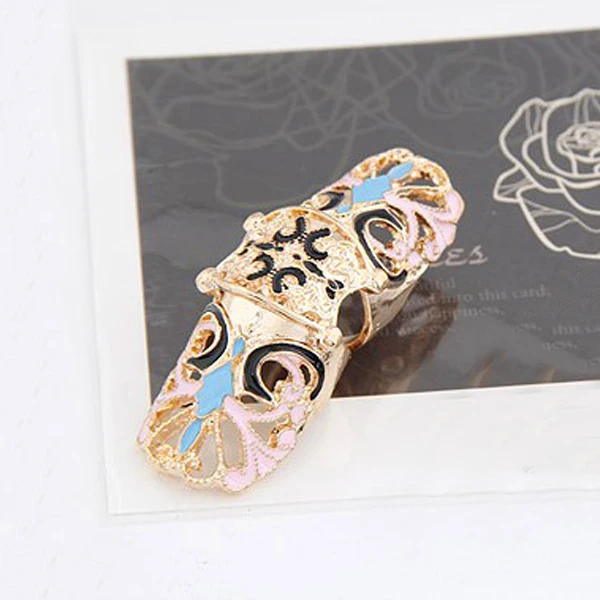 

Punk Rock Hollow Armor Knuckle Hinged Long Full Finger Ring Gold Jewelry