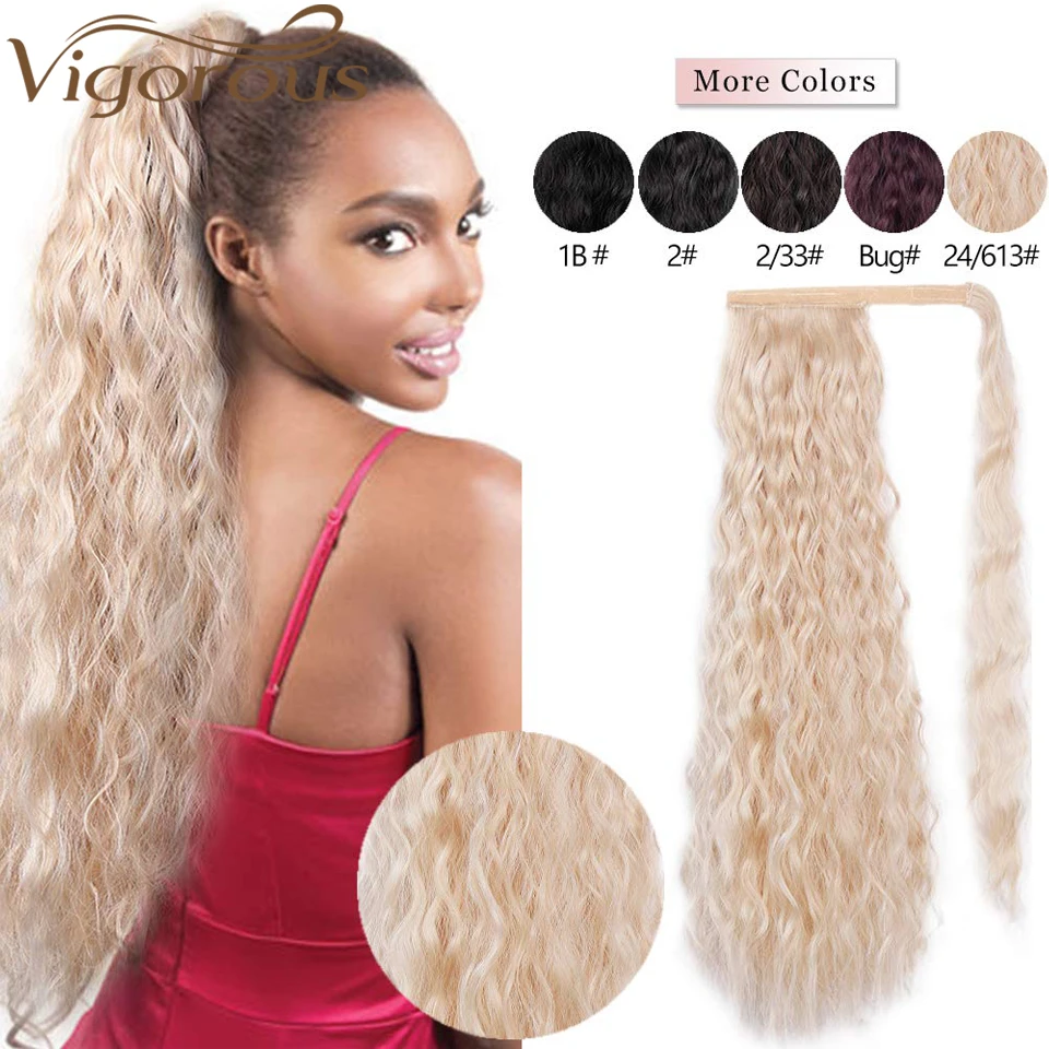 

Vigorous Long Afro Curly Ponytail Synthetic Hairpiece Wrap on Clip Hair Extensions Pony Tail Hair Piece fo Women 22 Inch 100g