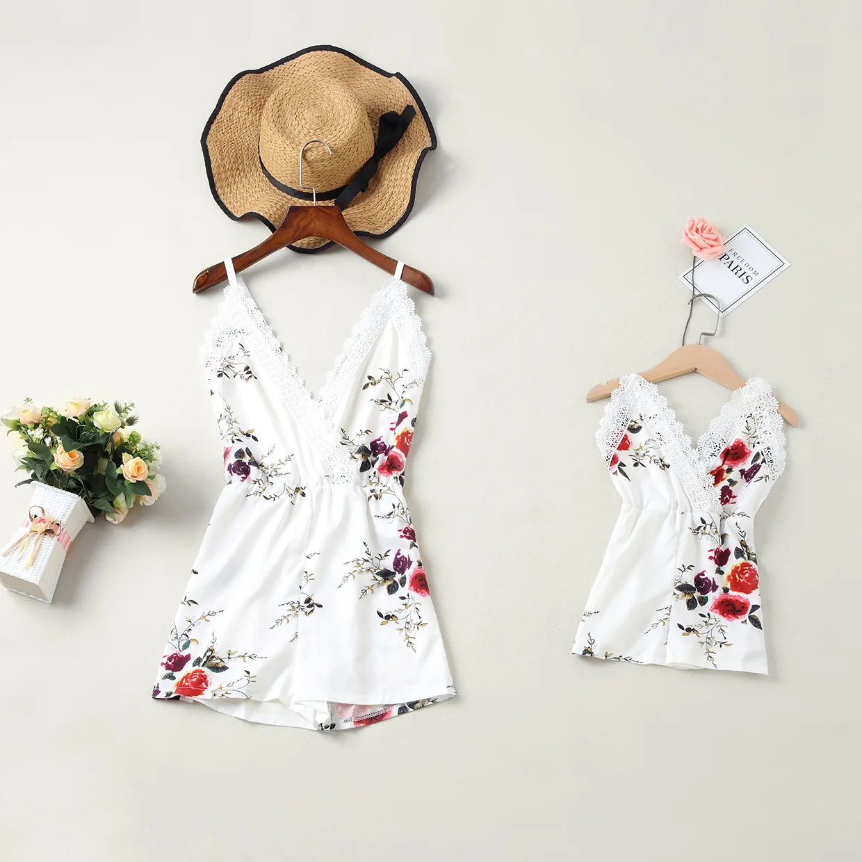 Matching Sets Mother And Daughter Matching Romper Clothes Floral Jumpsuits Sleeveless Mom Girl Jumpsuit Family Outfits Beach