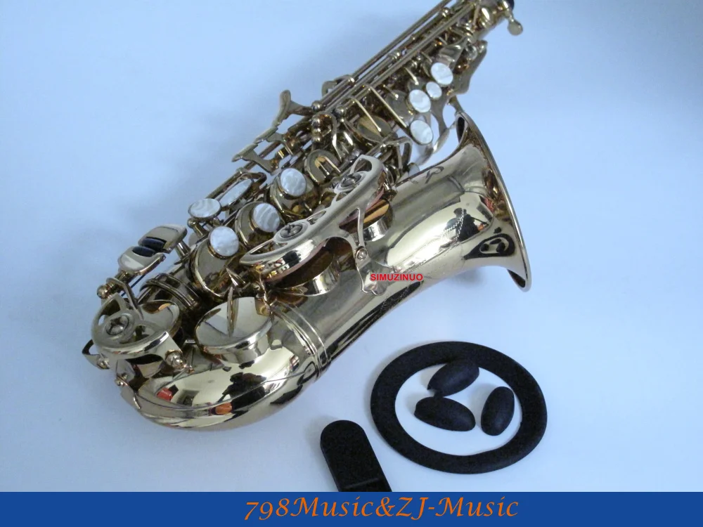 

Lacquer Gold Curved Soprano Saxophone Bb key to High F key FREE LORICO Saxophone Ring Mute