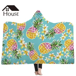 Одеяло с капюшоном, Флисовое одеяло с капюшоном и цветочным принтом, зимнее детское одеяло с капюшоном с изображением ананаса и цветов для