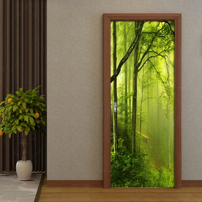 Самоклеющиеся обои 3d печать холст лесной пейзаж картина Наклейка для ремонта DIY Искусство домашний декор на двери гостиной