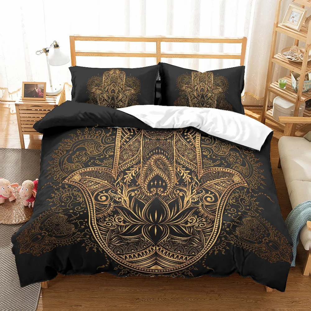 

3D print Bedding set Dark gold lotus bergamot kids'/friends' gifts/presents Duvet cover set Home Textiles