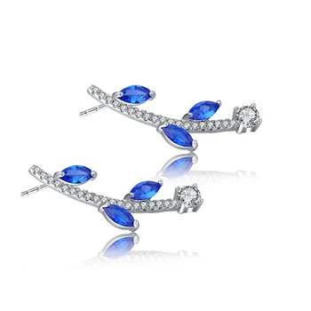 

Sterling Silver Jewelry Creative Earrings Natural Design Leaf Earrings Stud Women Blue Zircon Diamond Earrings Stud Wedding 925