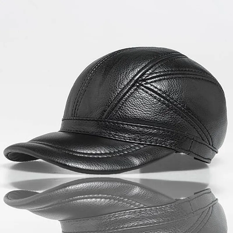 Xdanqinx Men's Genuine Leather Winter Warm Baseball Caps Snapback