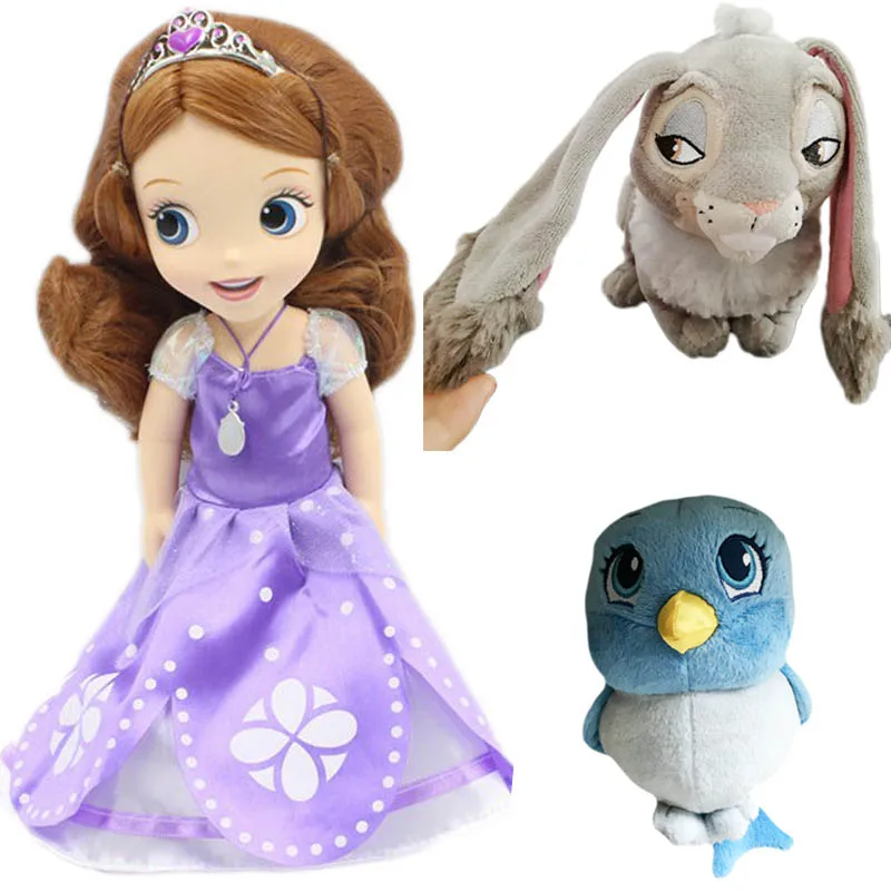 

30cm Sofia The First Princess Sofia Doll 20cm Clover Rabbit Plush Toy 15CM Blue Bird Mia Soft Stuffed Animal Doll, Children Gift