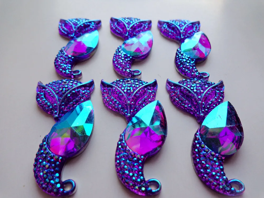 Purple colour New fashion style sew on rhinestones fox shape 43*22mm