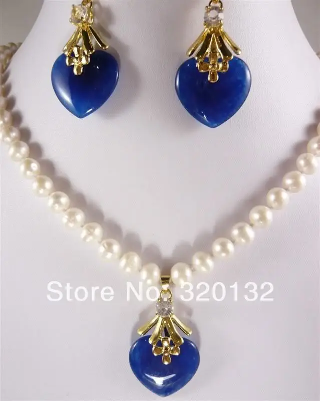 

Pretty Fashion jewellery white freshwater pearl&blue natural necklace earring sets white 2017 Jewellery free shipping (A