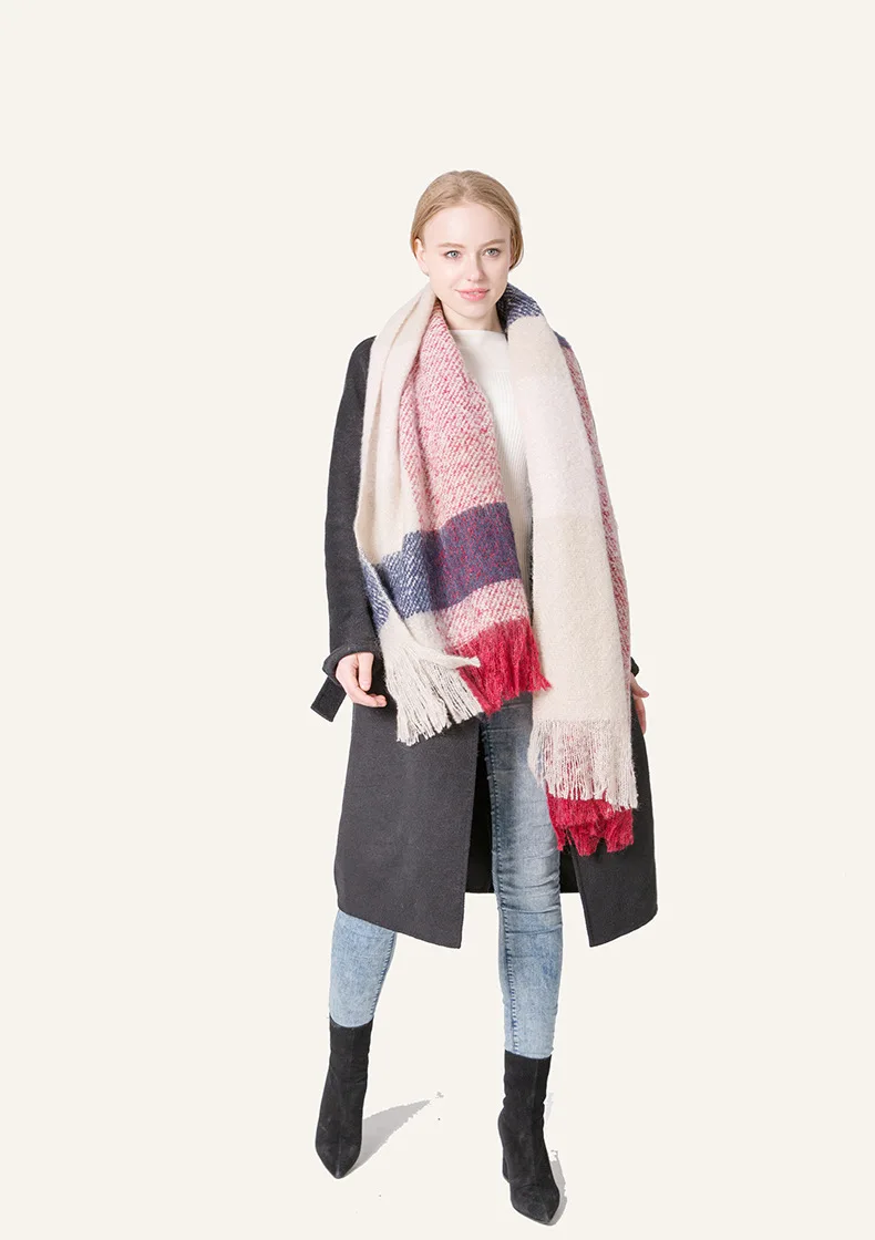 Новинка, уплотненный длинный женский брендовый зимний клетчатый шарф, теплые модные шарфы и палантины