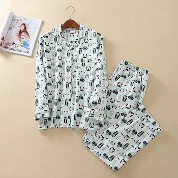 

Soft 100% Cotton Pyjamas Women Pajamas Sets 2019 Fashion 2 Pcs Shirt+Pants Long Sleeve Nightwear Home Suit Female Sleepwear