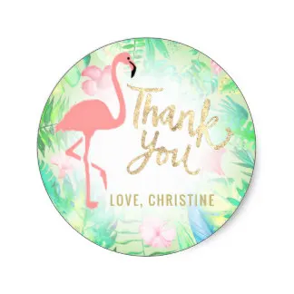 

3.8cm pink flamingo gold thank you classic round sticker