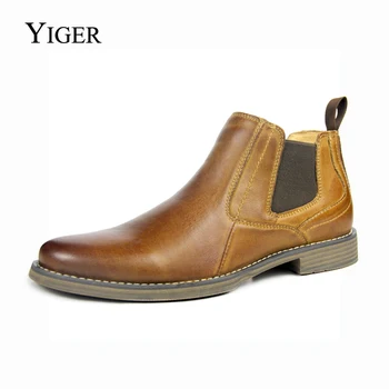 

YIGER New Men's Chelsea Boots Ankle boots Genuine Leather Man boots Slip-on Casual Martin boots male Large size men's shoes 0182