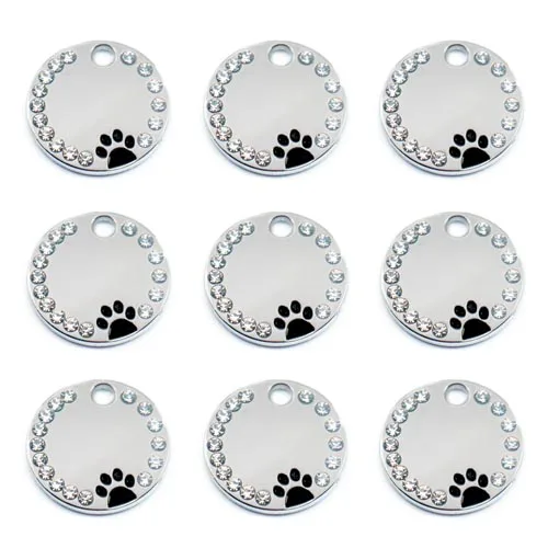 100 шт Стразы милые кружочки Выгравированные лапы медальон для собаки из нержавеющей стали DIY значок для собаки Pet Shop для собаки персонализированные - Цвет: Черный