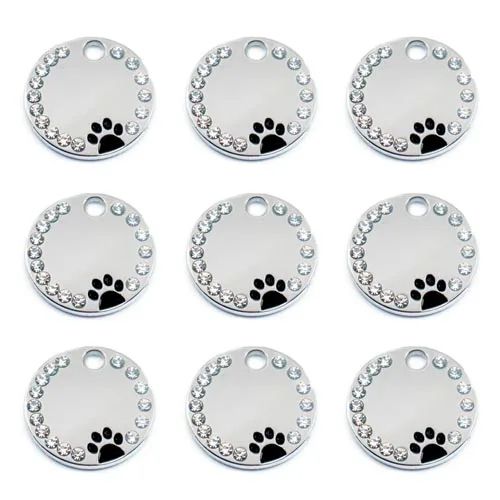 Wholesale Rhinestone Pawstrip Blank Dog ID Tag dog tags necklace Paw Puppy Dog Collar Pendant Customized Dog Tag Collar Cat Tags 