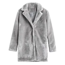 Для женщин лохматый пальто с искусственным мехом уличная на осень-зиму серый теплый мягкий плюш Открыть стежка пальто Верхняя одежда оверсайз Вечерние