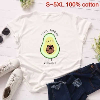 SINGRAIN хлопок Женская авокадо Parttern Футболка Harajuku Vegan милые топы большого размера плюс S-5XL футболка - Цвет: white