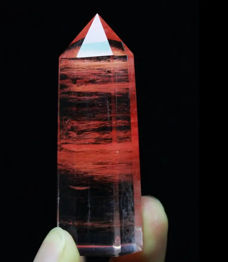 60g RARE ! BEATIFUL RED SMELTING SMELT QUARTZ CRYSTAL POINT WAND