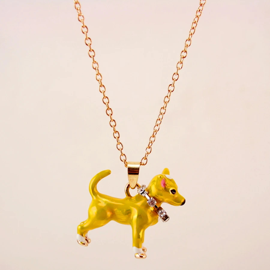 Charm Personalized Enamel Small Yellow Dog Necklace Fashion Thin Chain