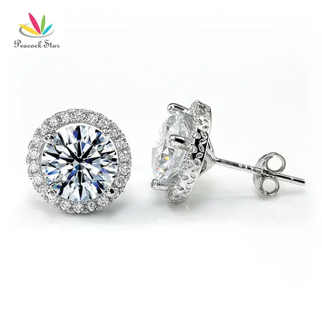 Pea Star Halo Stud Earrings Solid 925 Sterling Silver 4 Carat Pea Star Halo Stud Earrings Solid 925 Sterling Silver 4 Carat Round Cut Bridal Bridesmaid Jewelry