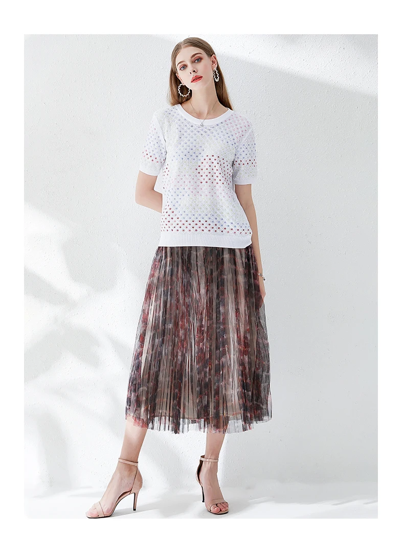 Delocah Новый 2019 Лето Для женщин юбка взлетно-посадочной полосы модельер Mesh Overlay Цветочный принт Высокая Талия Повседневное pleated A-Line Skirt