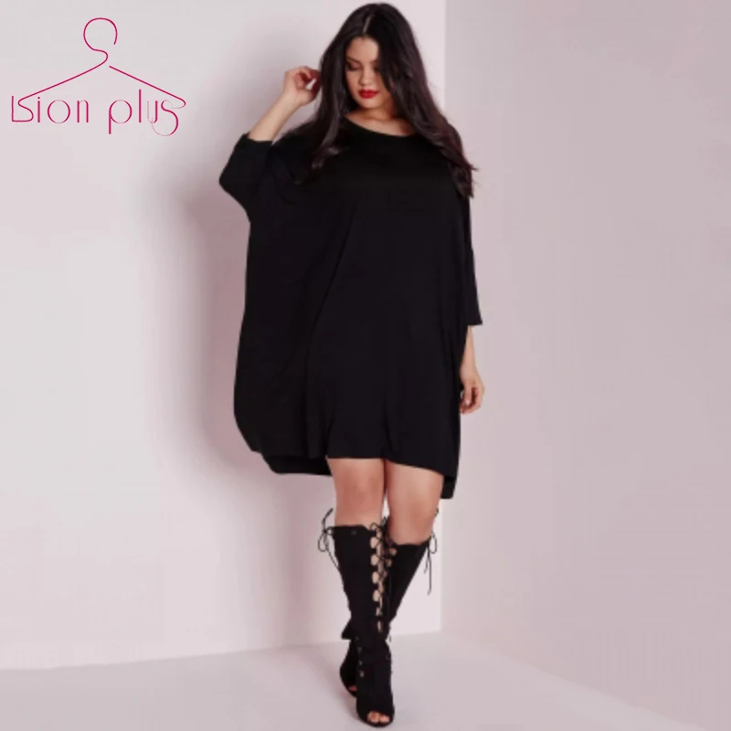 

Loose Batwing Sleeve Dress Women Plus Size XXXL-7XL 2017 Summer Black Solid Brief European Style Dresses Oversized Clothes Woman