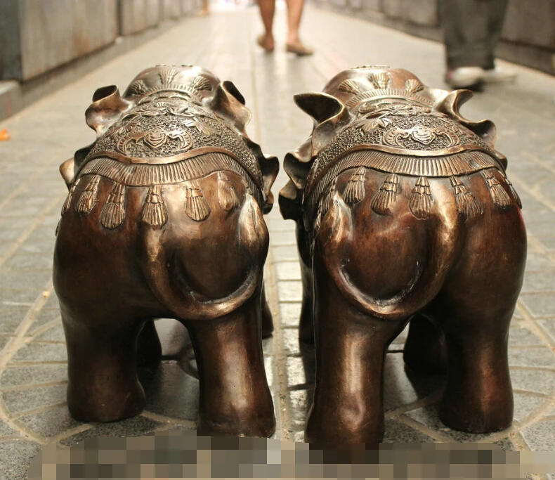 

S0226 20" FengShui China Chinese Bronze Copper JiXiang Elephant Statue Pair Sculpture