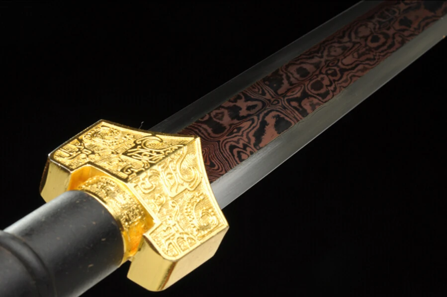 Ручной работы традиционный меч династии Хань, катана красный Дамасская сталь лезвие черное дерево оболочка позолота установки Полный Тан HL